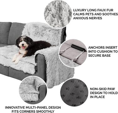 Захисний плед для меблів Furhaven Snuggly Spot, довге штучне хутро, кутовий, сірий, один розмір, машинне прання