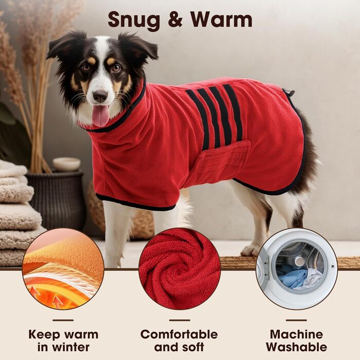 Рушник для собак з мікрофібри, рушник для собак середніх та великих порід, швидковисихаючий, рушник для собак з клямками (Dunkel XXL) (2XL, Червоний)