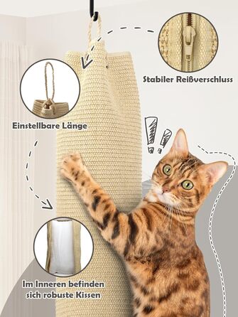 Кліматизатор для котів BSWAY 16x16x240 см, котяче канатне дерево, мішок з сизалю, котячий кліматизатор з гачками та наповнювачем