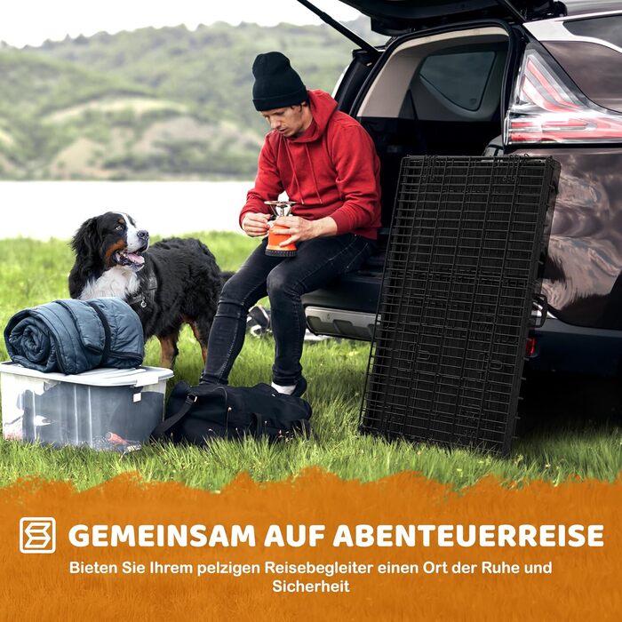 Клітка для собак Yaheetech 122x71x78 см, розкладна з перегородкою, 2 двері, чорна, для дому та транспортування