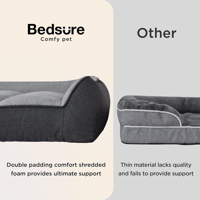 Крісло-лежанка для собак BEDSURE великих порід - 89x63 см, товста підстилка, водонепроникний чохол, антиковзаюча поверхня, м'який плюш Sherpa, темно-сірий колір