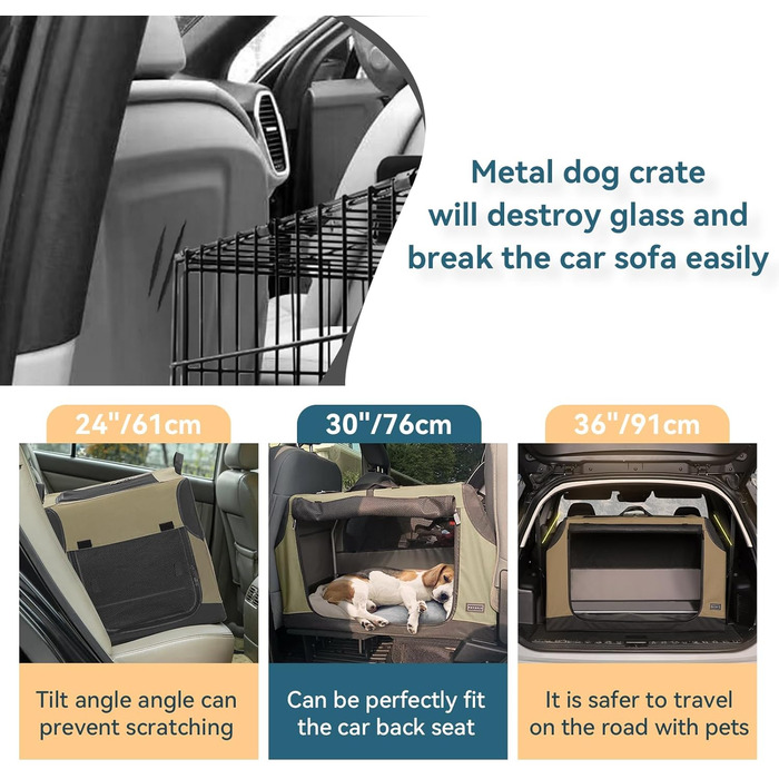 PETSFIT переносна переносна собача переноска для автомобіля та дому, M (76x50x48 см), армійний зелений