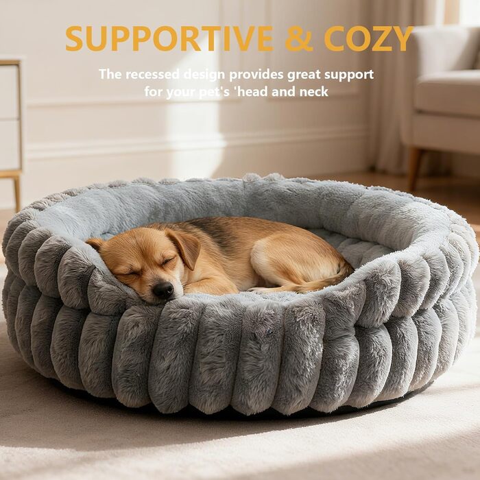 М'яке кругле ліжко для котів та собак, ліжко для тварин, сірого кольору (S-40 см)