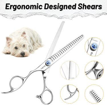 Професійна ножиця для грумінгу собак та котів, 7 дюймів, японська сталь VG10, 18 зубів, безпечна, безшумна, для тонкого стриження