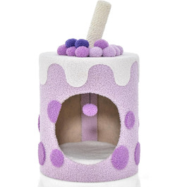 Кігтеточка GYMAX для котів, будиночок-кігтеточка, кігтеточний комплекс з будиночком, іграшками, 37x37x67 см (фіолетовий)