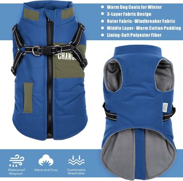 Зимова куртка для собак, вантажний дизайн, світловідбиваюча, водонепроникна жилетка для цуценят та собак середніх розмірів (M, Темно-синій)