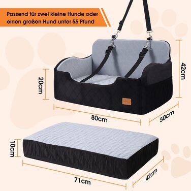 Автокрісло для собак середніх порід до 22,7 кг: безпечне, зручне, з кріпленням та антиковзким покриттям (70x60x45CM, 80x50x23CM)