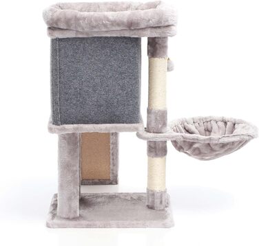 Кігтеточка для котів Fudajo сірого кольору, 71,5 см, з платформою для відпочинку, лежаком, дряпалкою та будиночком. Кліматичний комплекс для котів з 1 будиночком.