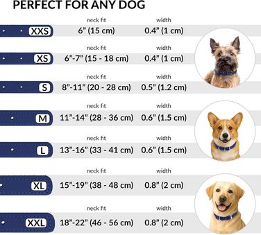 Шкіряний нашийник для собак CollarDirect, круглий, м'який, з рулоном, ручної роботи, справжня шкіра, для цуценят та собак різних розмірів, чорний, червоний, фіолетовий, синій (темно-синій), 18-20 см
