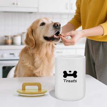 Керамiчний контейнер для собачих ласощів - велика банка з кришкою для кухні, білий, 7.7'x5'