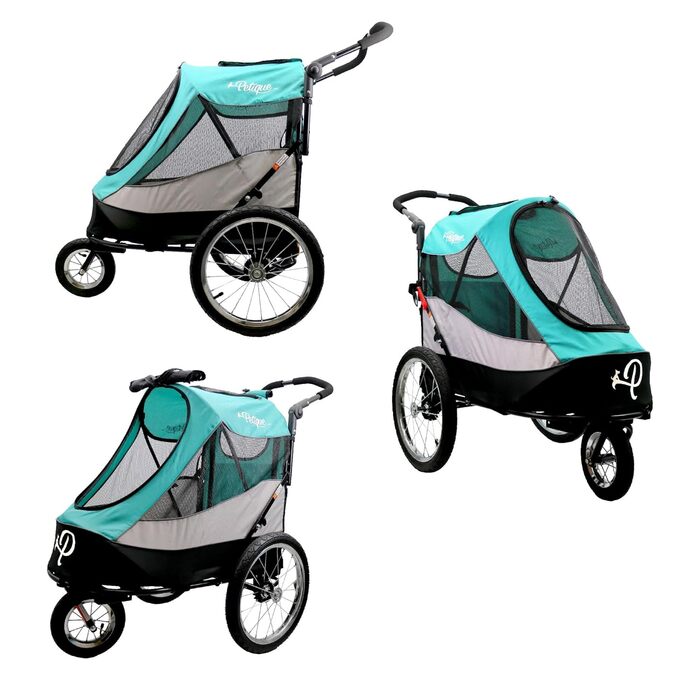 Візок для собак Petique Trailblazer Jogger Space Gray з насосом, дощовиком, адаптером для велосипеда та прапорцем безпеки | З повітряними колесами | Складаний | З оглядовим вікном | Для великих собак та котів (Neptune)