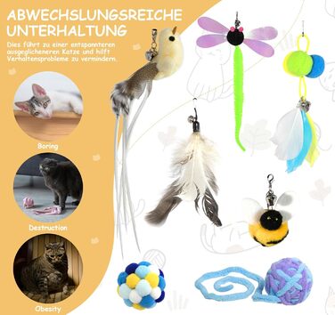 Інтерактивна іграшка для котів Hengsong: 2 шт. з дзвоном, пір'ям, м'ячиком. Розвиваюча іграшка для котів, кольорова, сучасна