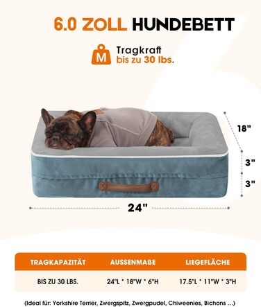 Ортопедичне ліжко для собак XL, корзина для собак, що можна прати, з яєцеподібною піною, водовідштовхуване диван для собак з неслизьким дном та чотиристоронньою подушкою (61x46x15см, блакитний)