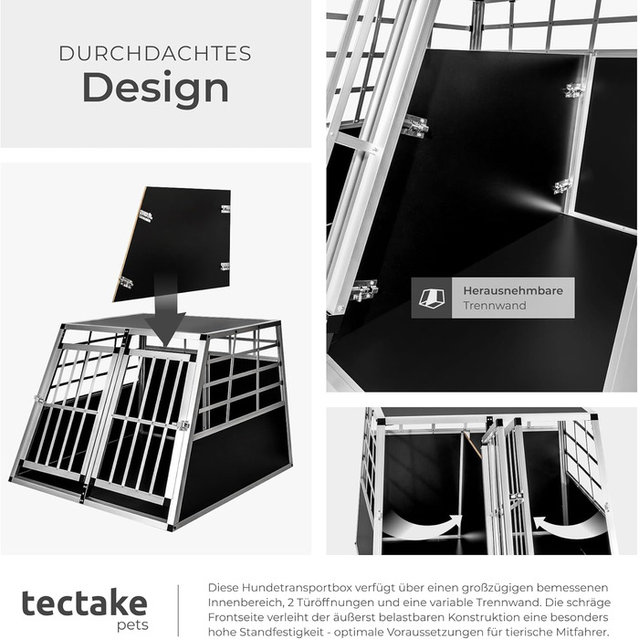 Транспортна переноска для собак tectake® - алюмінієва переноска для авто та дому (97 x 90 x 69,5 см, Double)