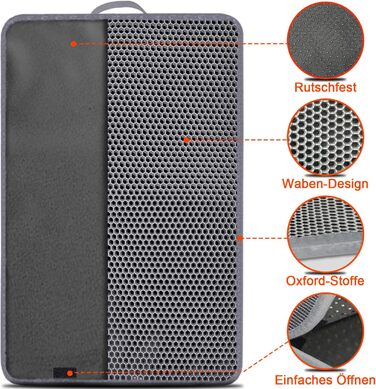 Килимок під лоток для котів AidSci | 70x55 см, водовідштовхувальний, з комірками, сірий