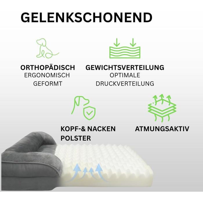 Ортопедичне ліжко для собак ZURMATRADE з піною з пам'яті – миється, нековзне та зручне – для великих та маленьких собак – сірого кольору, видалення шерсті XL (107x81,5x16,5 см)
