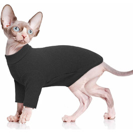 Одяг для безшерстних котів Sphynx: м'який пуловер з ролетним коміром, футболка, жилет. Чорний колір, розмір XL