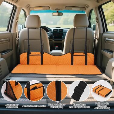 Розширювач для заднього сидіння автомобіля, розкладна платформа для сну, універсальний для SUV, MPV та компактних авто (оранжевий, шкіра)