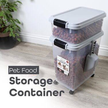 DIVCHI Контейнер для зберігання корму для тварин 3в1 з мірною ложкою, сірий. Підходить для собак, котів та інших тварин. Герметичний, з роликами, для сухого корму