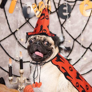 Костюм для собак на Хелловін POPETPOP – костюм чарівника для домашніх тварин, мантия з капелюшком відьми, для цуценят та котів, костюм на Хелловін