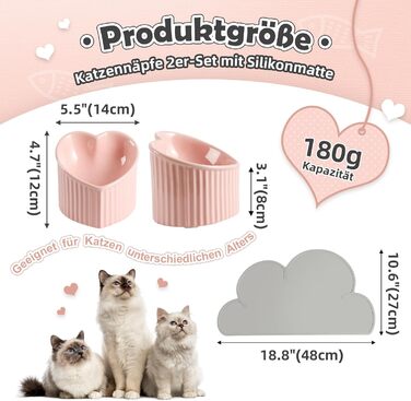Набір мисок для котів Katzennapf Set: підняті миски, кераміка, проти слизької поверхні, набір з двох мисок, зелений & темно-зелений (рожевий & рожевий)