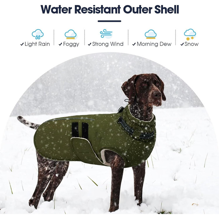 Зимова куртка для собак IECOii, водонепроникна, регульована, з світловідбиваючими елементами, військовий зелений (M)