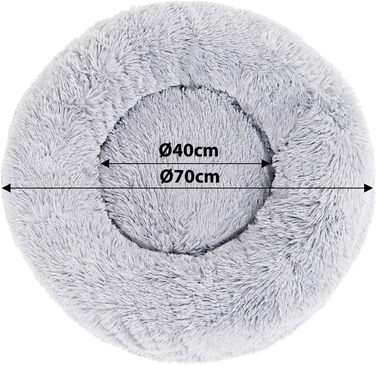Кругле ліжко для собак та котів Lionto, Ø 70 см, сірий колір, м'який плюш, товста підкладка, 70x70x20 см