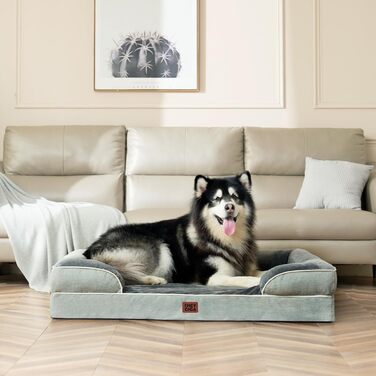 Ортопедичне ліжко для собак EHEYCIGA, великі породи, 112x81 см, кошик для собак з Memory Foam, XL, водовідштовхувальне, неслизьке, з високим бортиком, сіро-зелене