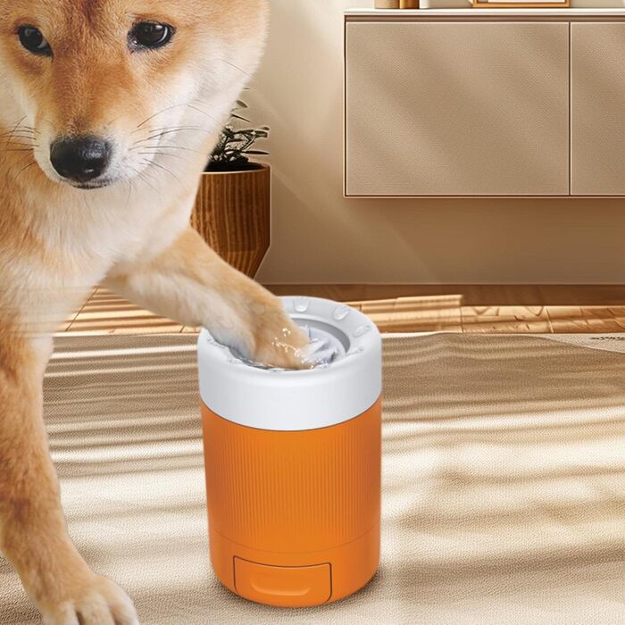Автоматичний мийник лап для собак та котів JAYIOLA - мийка лап для тварин з обертовим очищувачем, PP матеріал, оранжевий