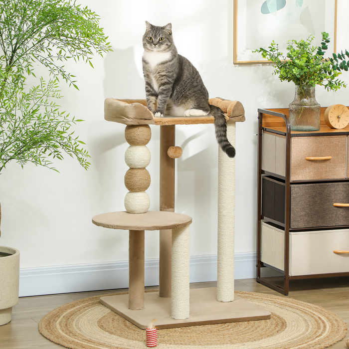 PawHut Cat Tree 86 см Cat Tree з платформою для стрибків, ліжко, ігровий м'яч, кігтеточка для кішок з джутовими кігтеточками, для кішок до 7 кг, кава | Аосом