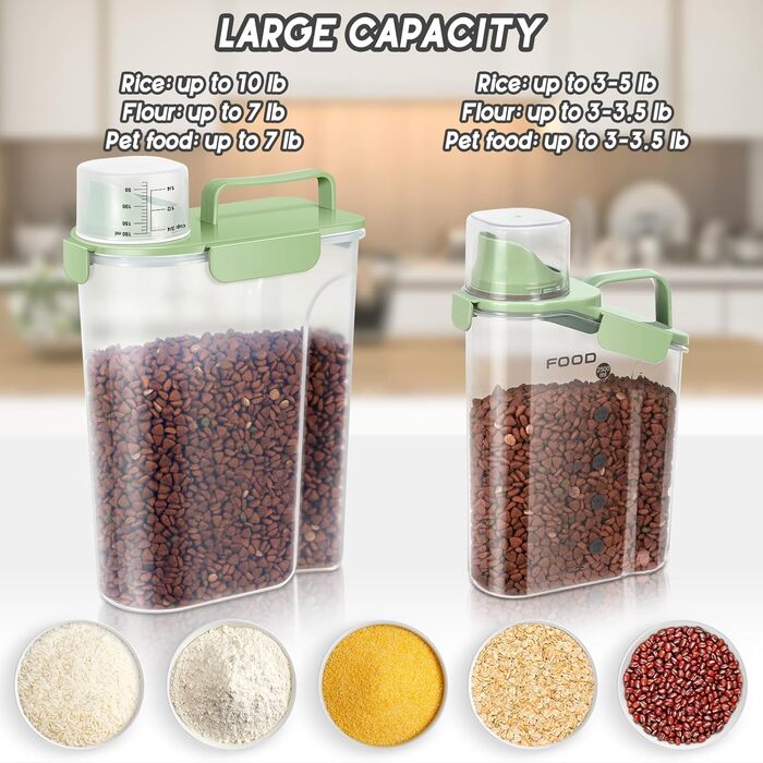 Контейнер для корму для собак, 3L/5L, BPA-free, з дозатором, зелений