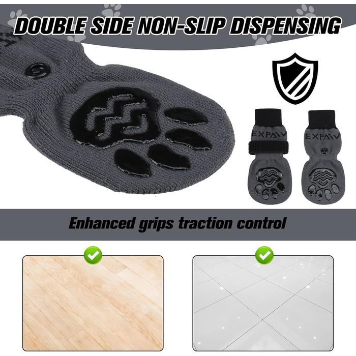 Шкарпетки для собак EXPAWLORER: антиковзаючі, захист від лизання, для гарячих доріг, захист подушечок лап, контроль зчеплення на паркеті, для цуценят, малих, середніх, великих та літніх собак, 6 шт. (Small, чорний та сірий)