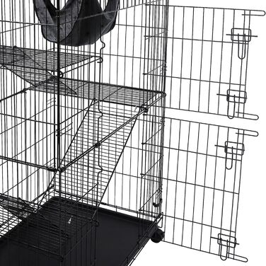 Складаний вольєр для котів та тхорів Homey PET INC з колесами, замком, полицею та гамаком, 76,2 см, чорний