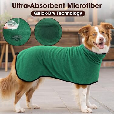 Рушник для собак з мікрофібри, великий, зелений, XXL, швидковисихаючий, з клямками