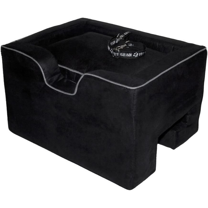 Підвищувач для автокрісла Pet Gear Lookout Booster, знімний м'який подушка, страховий трос, швидка установка без інструментів (Чорний, Середній)