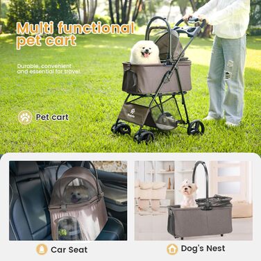 Дитяча та собача коляска 2-в-1, складна, з 4 колесами, знімний кошик, легка, для собак та котів, для прогулянок (Блакитно-зелений)