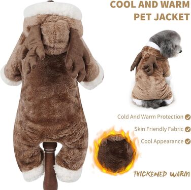 PETCUTE Зимовий теплий одяг для собак - Куртка з мультфільмом для маленьких, середніх собак, Пуловер з кнопками для Лабрадора, Чихуахуа, Французького бульдога (S, Хакі)