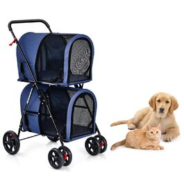 Візок для тварин GOPLUS 2-в-1: для кота та собаки, з відкидною конструкцією, 2 гальма, знімні кишені, блакитний