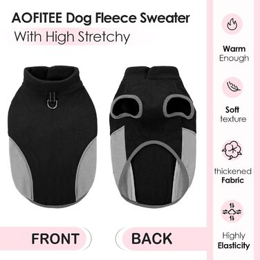 Теплий флісовий светр для великих собак AOFITEE XXL, чорний, з D-кільцем для повідця, новорічний пуловер для золотистого ретривера, веймаранера