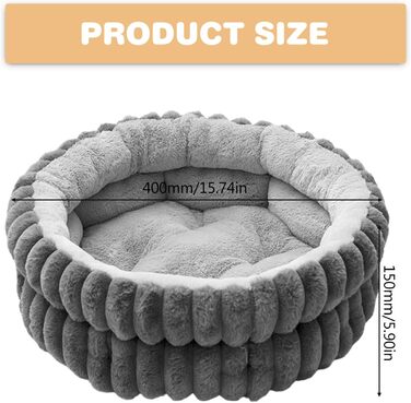 М'яке ліжко для котів та маленьких собак, кругле, сіре (40x40x8 см), з неслизьким дном, миється, заспокоює