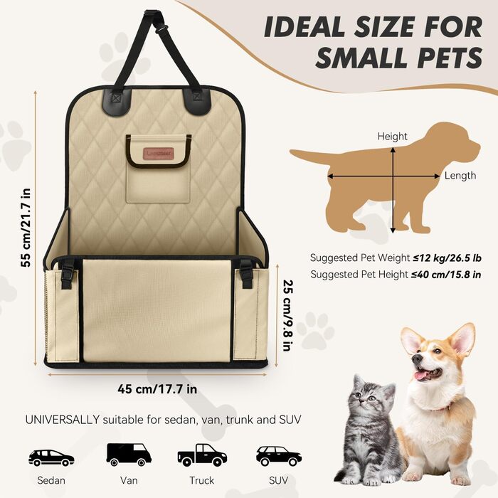 Автокрісло для собак - міцне, водонепроникне, сіре. Підходить для малих та середніх собак. З підсиленими стінками та ременями безпеки для заднього та переднього сидіння