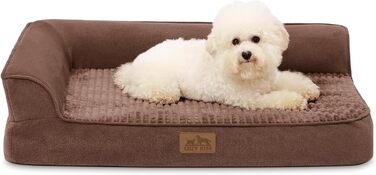 Ортопедичне ліжко для собак, 19 см товщиною, диван для середніх собак, знімний та пральний, неслизьке дно, водонепроникна підкладка, коричневий, 76x51x19 см