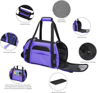 Транспортний бокс для тварин Jespet, м'які стінки, для подорожей, котів та цуценят, 17' x 9' x 11.5', блакитний/фіолетовий