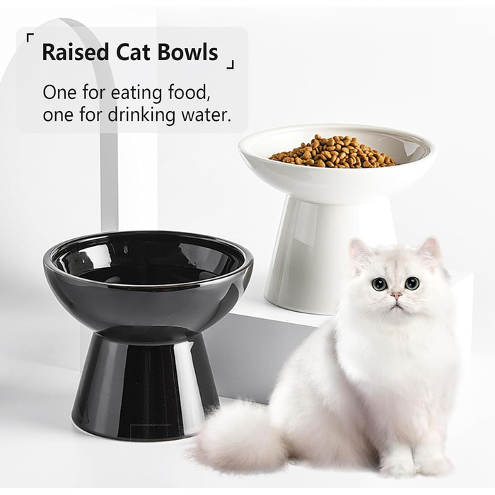 Керамічні миски для котів з підняттям, 2 шт. Широкі миски для корму та води, 15.7 см, безпечні, підходять для миття в посудомийній машині та мікрохвильовій печі
