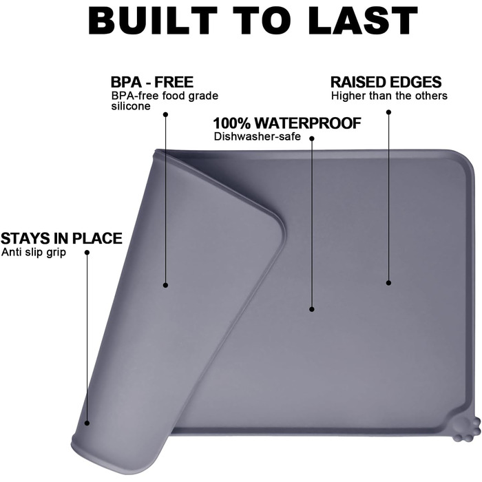 Силиконовий килимок під годівницю для собак та котів, сірий, 54x38 см | MOACC