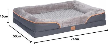 Ортопедичне ліжко для собак Warenhammer, розкішне плюшеве диван-ліжко з знімним чохлом, сірий, 89 x 63 x 16 см