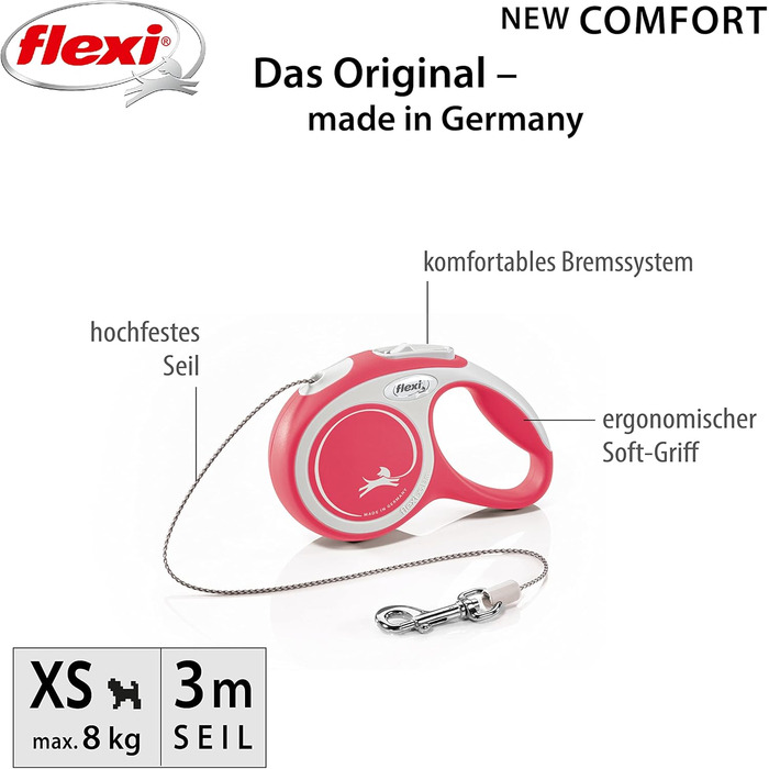 Flexi рулетка-повідець для собак, XS, 3 м, червоний, до 8 кг, з м'якою ручкою