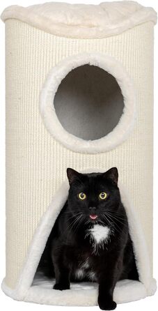 Дерев'яний кігтеточка для котів Bontoy Mukki Creme - 75 см, з 2 печерами, велика лежанка, обмотана сизалевим килимком, знімний коврик