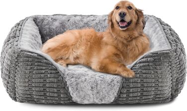 Велике собаче ліжко з неслизьким дном, кошик для собак/диван для домашніх тварин з тканини корд, піднятий борт, для лабрадора, німецької вівчарки, 89x64x23 см, сірий колір