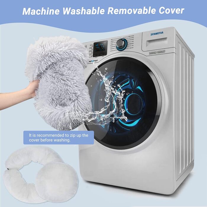 Заспокійливе ліжко для собак знімний чохол, миється, ліжко-пончик проти тривоги, м'яке, кругле, затишне, плюшеве, тепле, 60 см, світло-сірий, зовнішній діаметр 60 см (M), чорний